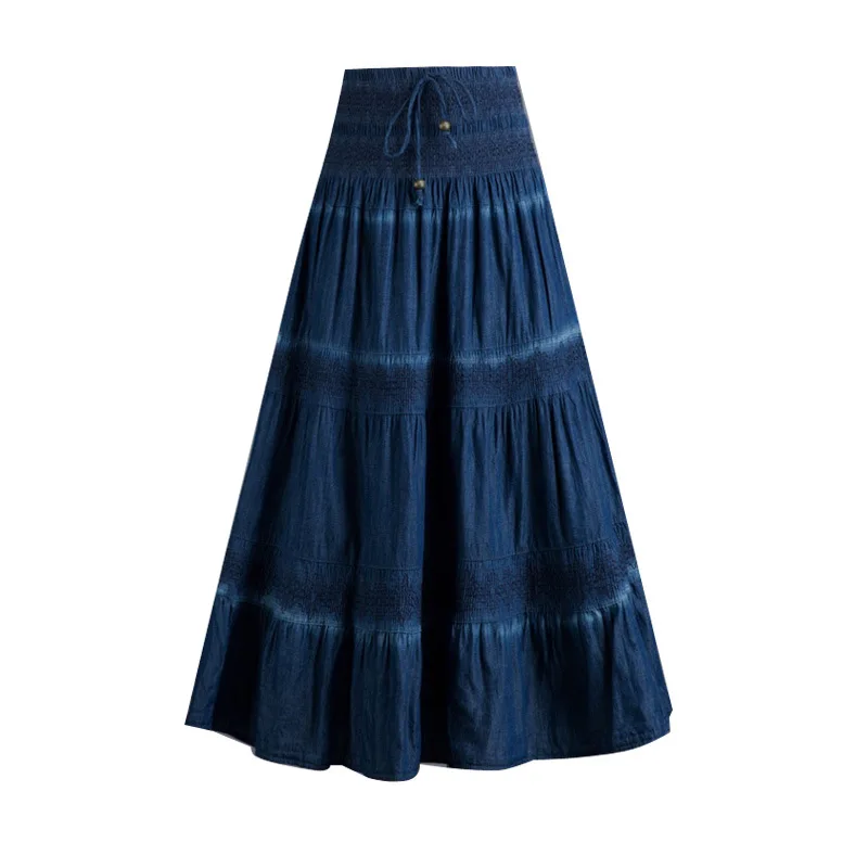 Женская винтажная длинная джинсовая юбка плиссированные юбки длинные