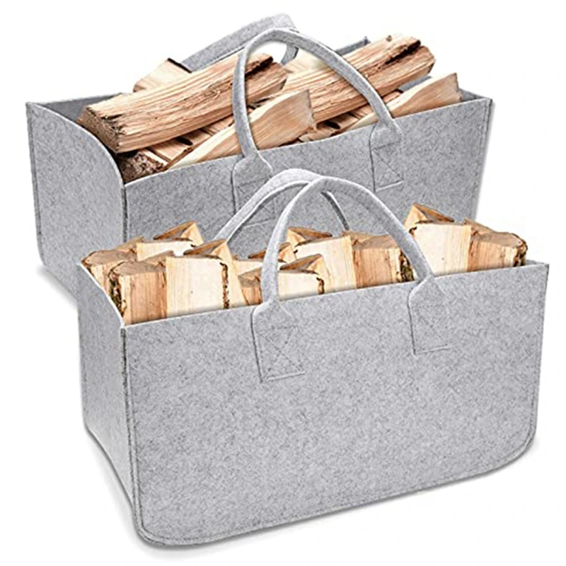 

Felt Bags Shopper Shopping Bag Wood Basket Light Gray Firewood Pocket, Foldable Newspaper Basket, Newspaper Rack