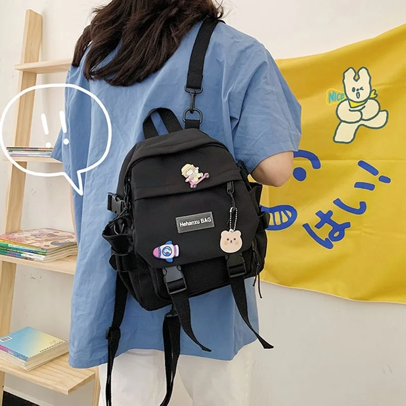 

2021 New Cute Women backpacks Student School bag Cartoon badge Doll Gift Kawaii Girl Travel backpack