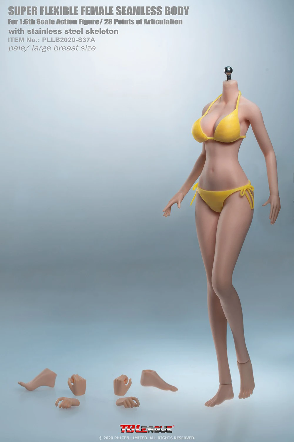 

full in stock 1/6 Scale pale/suntan S36 S37 S36A S37A Two-dimensional steel bone coated Cartoon female body with Head &Bikini
