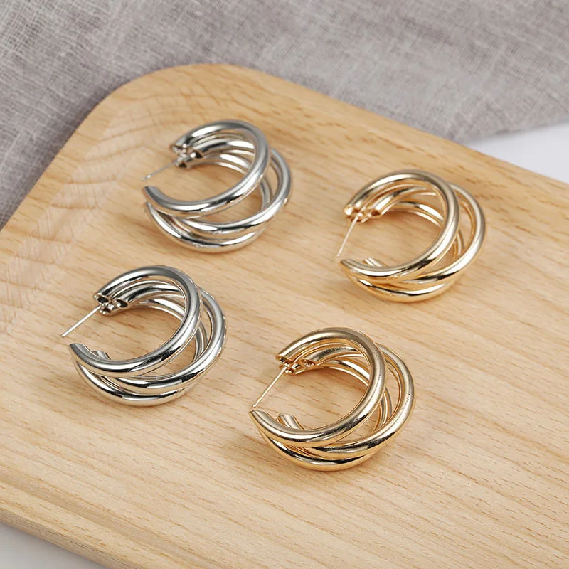 Vintage Gold Statement Earrings Elegant Fashion Metal Trendy Stainless Steel Hoop Accessories for Wedding Party | Украшения и