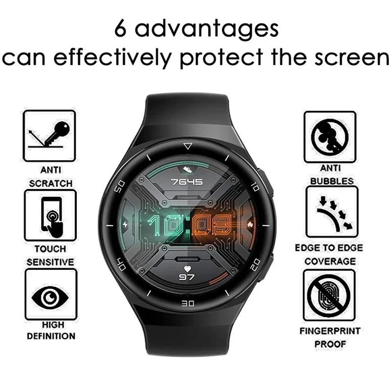Защитная пленка для смарт-часов Huawei Watch GT 2e мягкая изогнутая на весь экран не