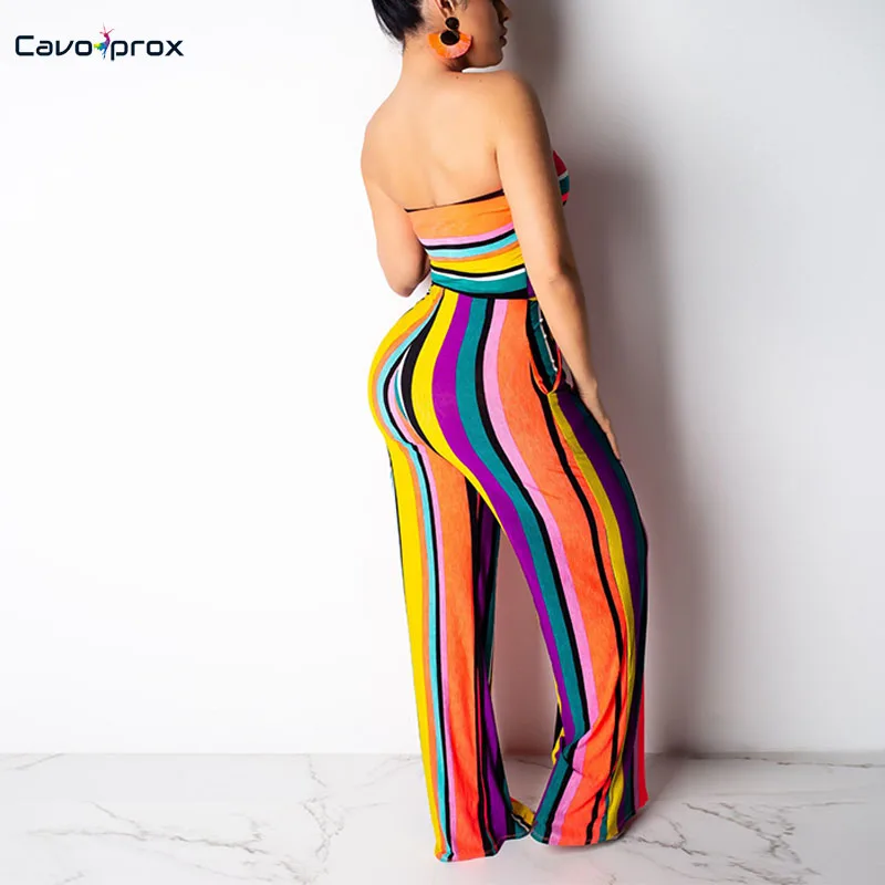 Женский Облегающий комбинезон без бретелек в полоску с широкими штанинами