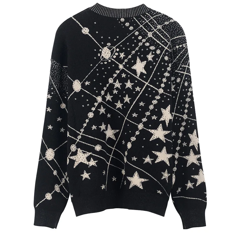 Retro Galaxy Star Pattern Sweater Women Vintage Long Sleeve Jumpers 2021 Autumn Winter Ladies Jacquard Sweaters Pullovers C-285 | Женская