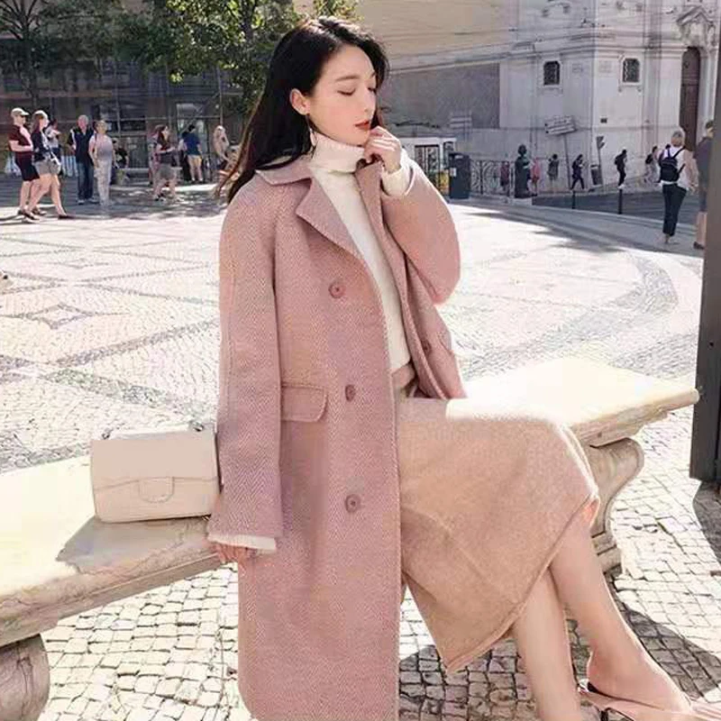 Женское шерстяное пальто Mozuleva длинное двубортное с отложным воротником и