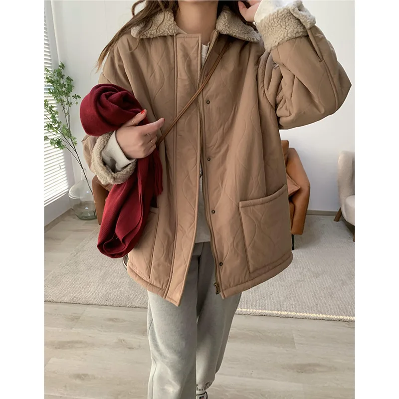 

2021 New Autumn and Winter Korean Version Of Thick Warm Lamb Velvet Composite Quilted Cotton Jacket With Cuff Cuffs Quilted Jack