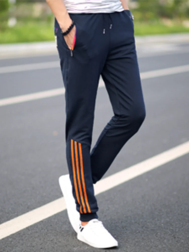 

M-5XL Summer Men Sport Pants Fashion Skinny Sweatpants Mens Joggers Striped Slim Fitted Pants Gyms Clothing Plus Size Harem Pant