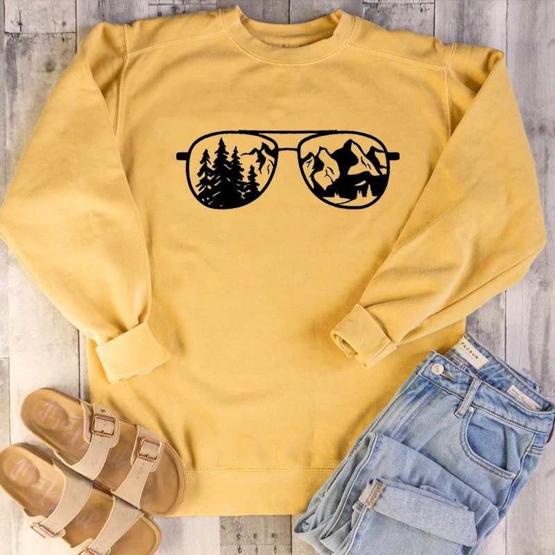 

Aviator Sunglasses Mountain Camping sweatshirt graphic women fashion cotton casual pullovers hipster grunge gift art tops M195