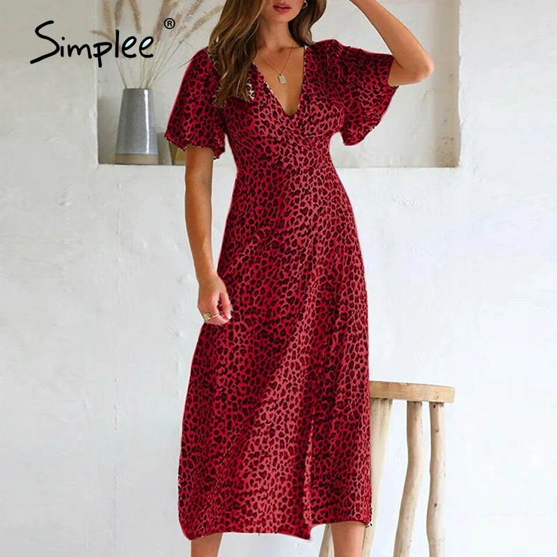 Simplee Sexy женское платье v-образным вырезом богемной леопардовым принтом с коротким