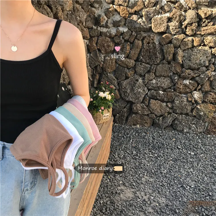 

Summer Korean Style Stretch Slim Thread Sleeveless Camisole Versatile Solid Color Short Bottoming Shirt Student Women's Top