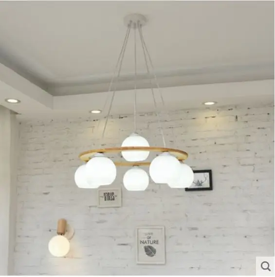 Скандинавская люстра из твердого дерева для ресторана простая круглая