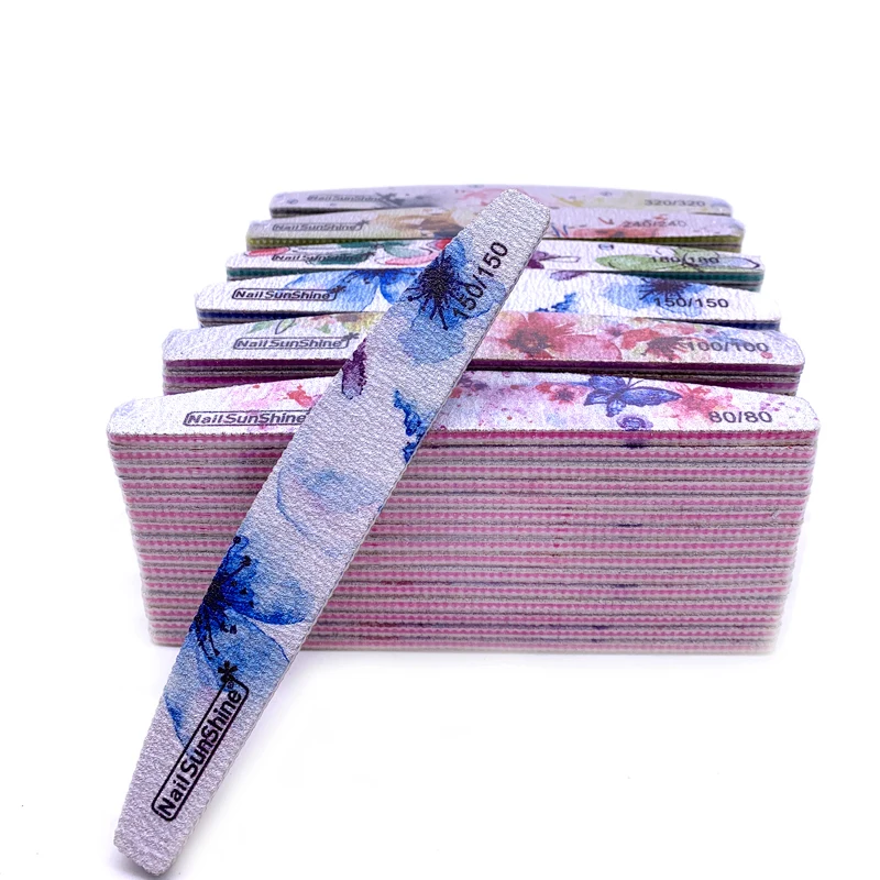 50pc Nail File Strong Sandpaper Washable Buffer Block 80/100/150/180/240/320 Grit Lime a Ongle Manicure Files Flower Printed New