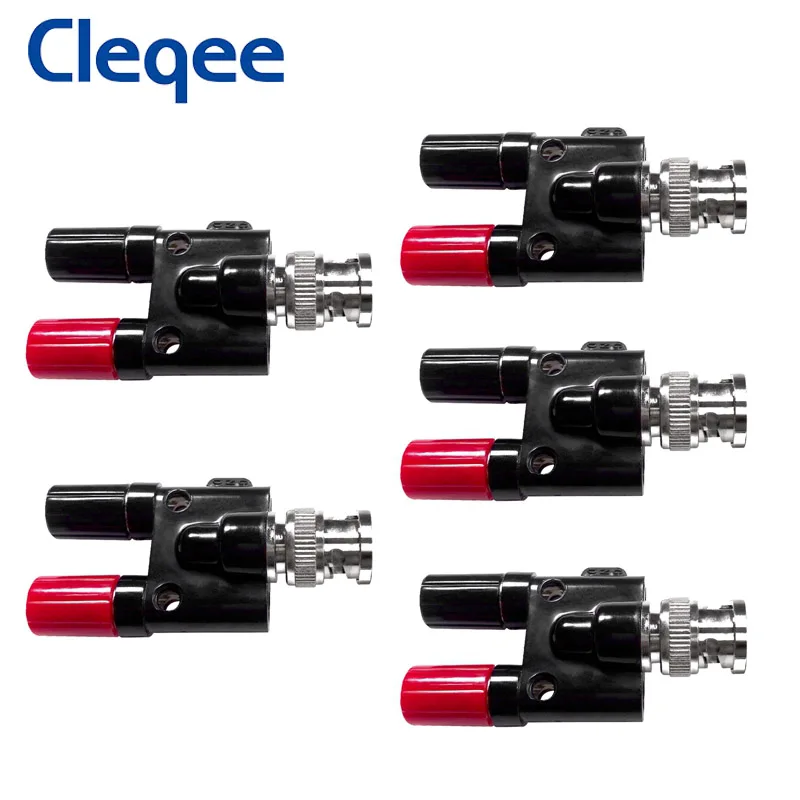 

Cleqee P7009 5PCS BNC Male Plug to Two Dual Banana Jack Socket RF Adapter Binding Post Connector