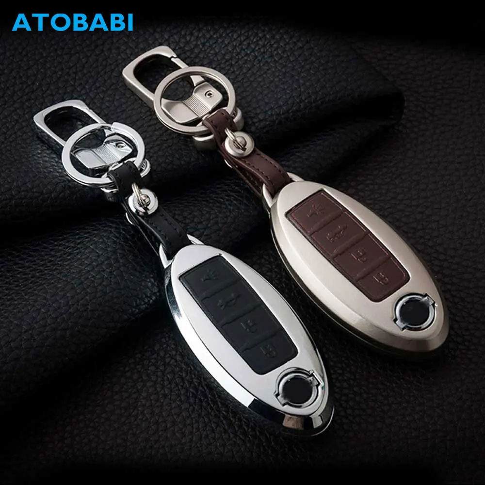 Чехол для автомобильного ключа из цинкового сплава и кожи Nissan Teana X-Trail Qashqai Note Livina