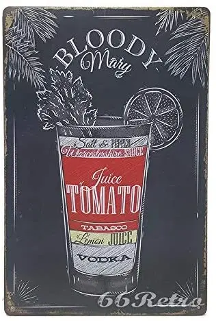 

Bloody Mary Recipe Retro Vintage Bar Metal Tin Sign 12 X8