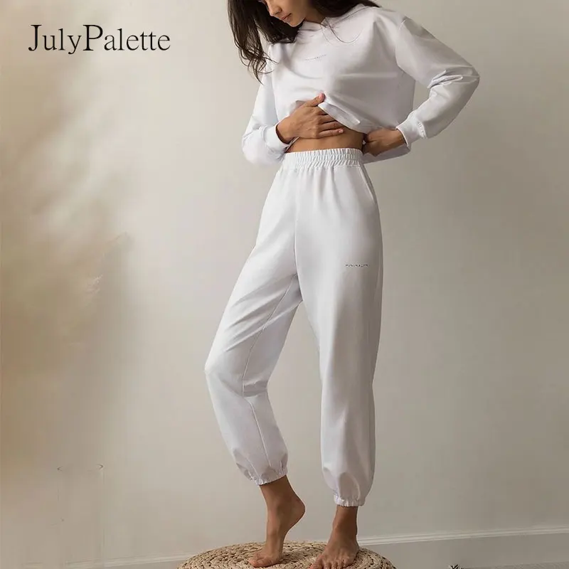 

Julypalette женские толстовки брюки костюм из двух частей осень-зима плюс бархатная белая толстовка повседневные спортивные брюки женский костю...