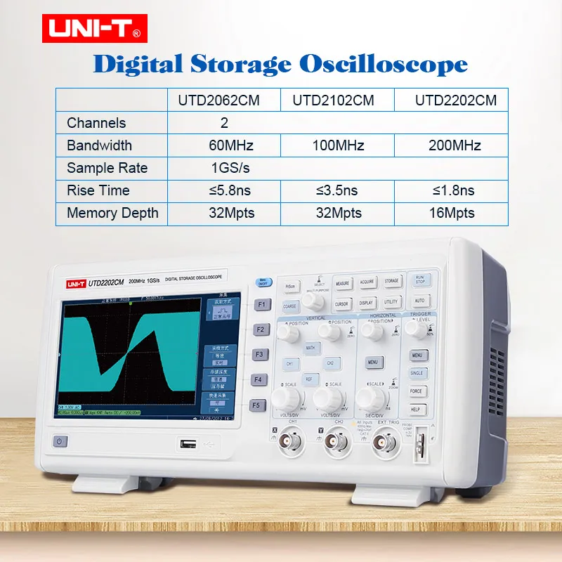 Цифровой Осциллограф 2 канала 1GS/s частота дискретизации Рабочий стол osciloscope UNI T