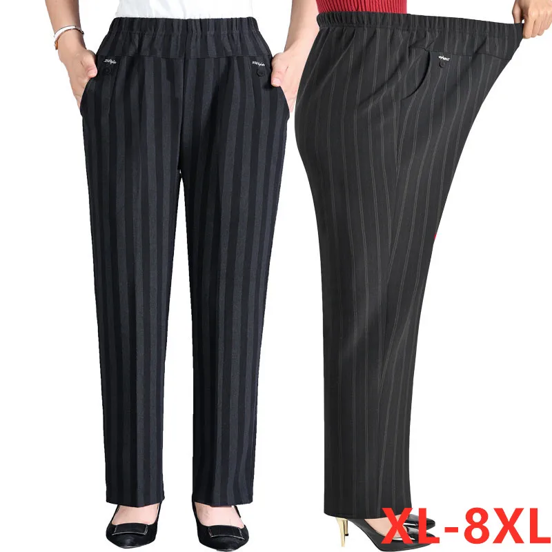 2022 Summer Women's Pants New Autumn Winter Middl Aged Warm Velvet Elastic Waist Casual Straight Pants Female Trousers XL-8XL