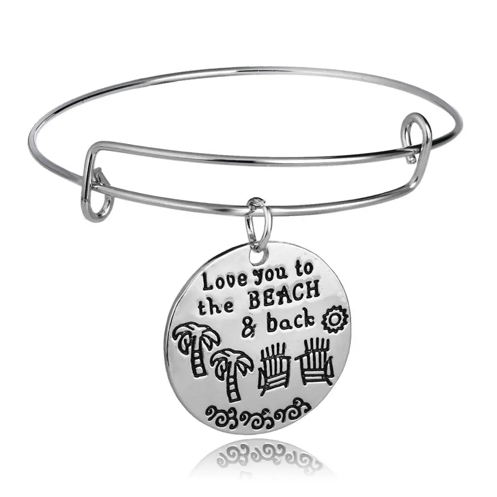 

12PC Lovers Gift Bracelets Love You To The Beach & Back Round Pendant Bangles Adjustable Bracelets Lovers Couples Valentine's Day Gifts