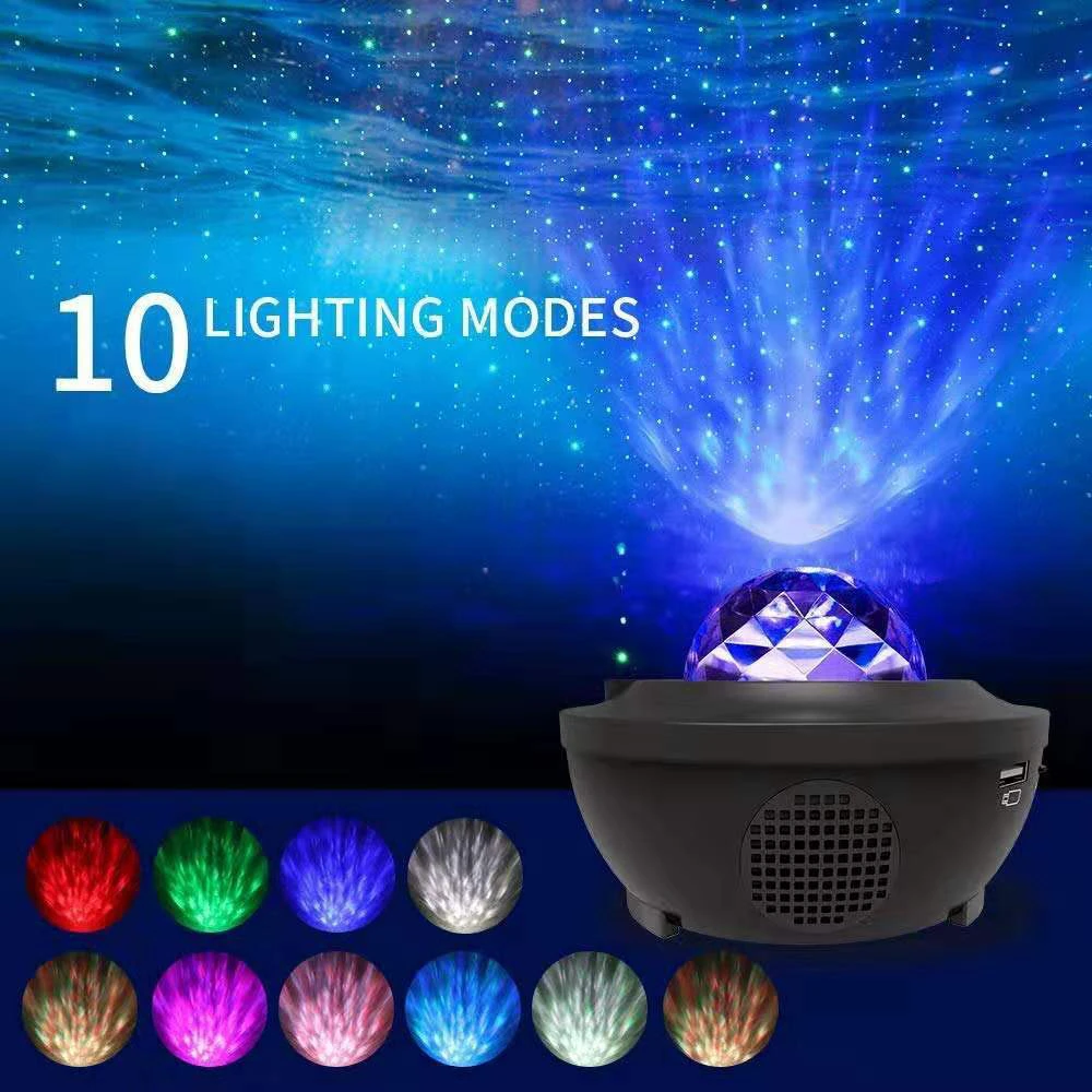 Romantic Colorful Starry Sky Ocean Projector Night Light  Remote Control Ocean Wave Projection Lamp Bluetooth-compatible Music