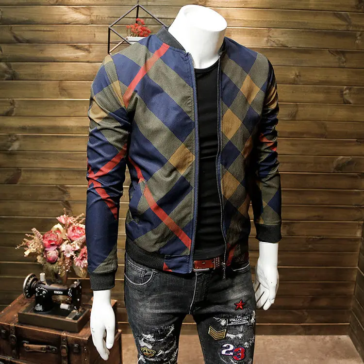 

2021 Fashion Casual Business Men's Large Size Striped Printing Handsome Jacket Men's Youth Spring New Short Jacket