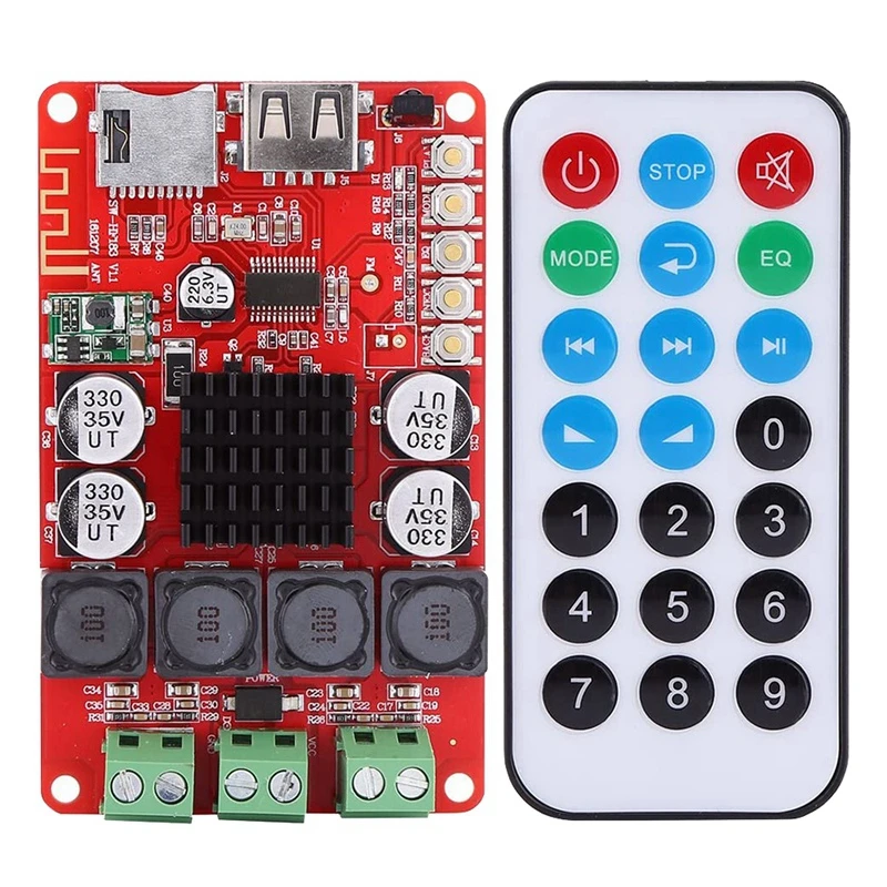 

TPA3116 50W X2 Digital Amplifier Board Bluetooth Stereo AMP Board TF Card Decoder with Remote Control DC 8V-26V