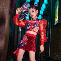 red chinese style hip hop dancing clothes kpop outfit catwalk show stage costume cheerleader uniform street dance wear vdb4457