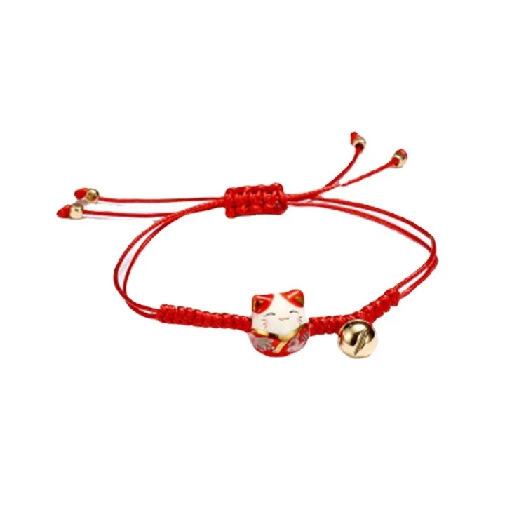 Sweet Ceramic Fortune Cat Pendant Bracelets Hand Woven Red Rope Bracelet For Women Lovely Jewelry Best Friend Gifts | Украшения и