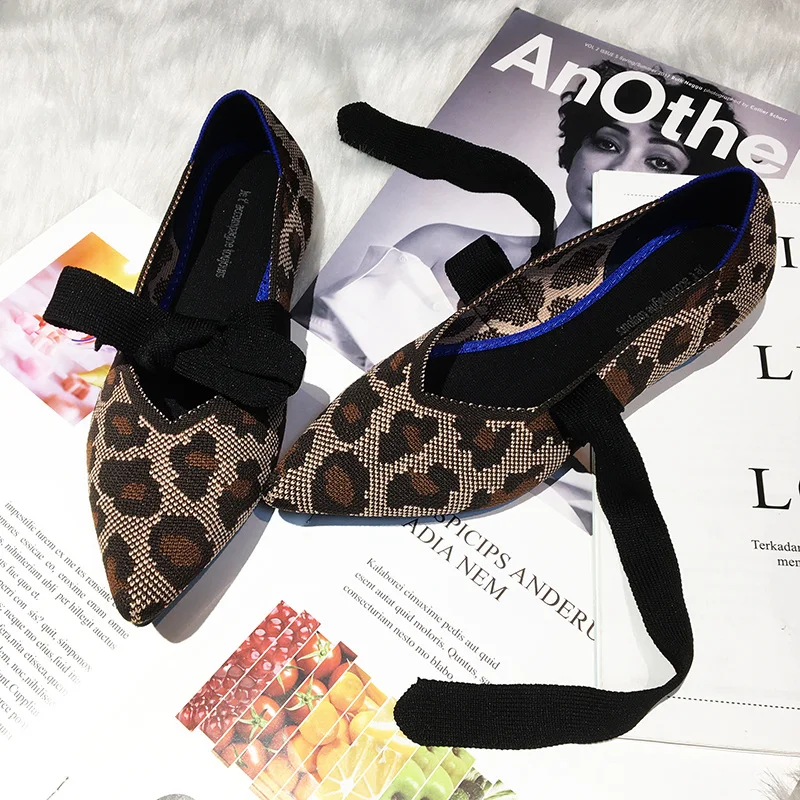 Женские Дышащие вязаные балетки с острым носком Туфли Мэри Джейн на плоской