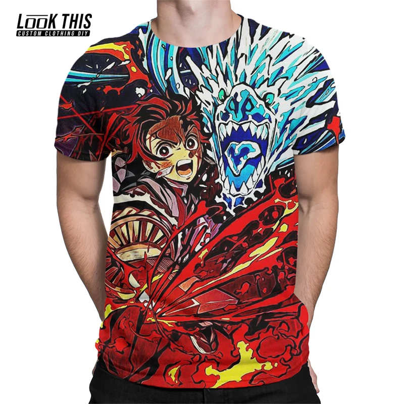 

Demon Slayer Anime Print Men's T-shirt Hot 2021 Cool 3D Oversized T-shirt Street Short Sleeved Tops for Men Summer Clothes