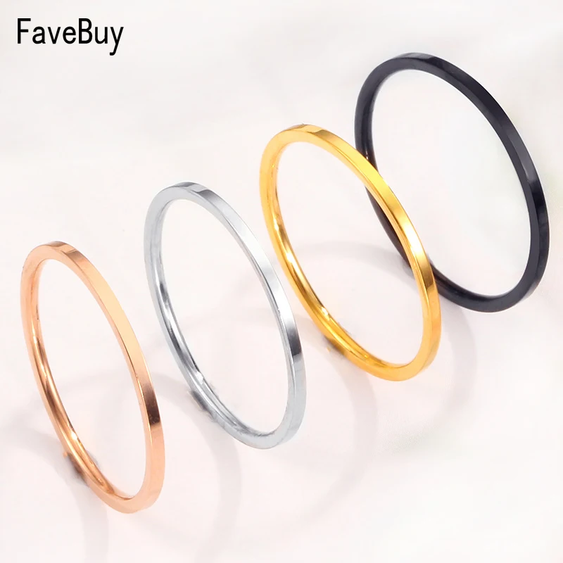 

1mm Thin Ring Stainless Steel Simple Minimalist Flat Rings Women Jewelry Rose Gold Black Silver Color Love Gift Size 3 To 10
