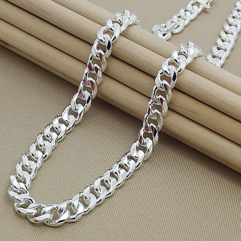 

925 Sterling Silver 10mm 22 Men Necklace Side Chain Atmospheric Statement Necklace Gift Party Jewelry