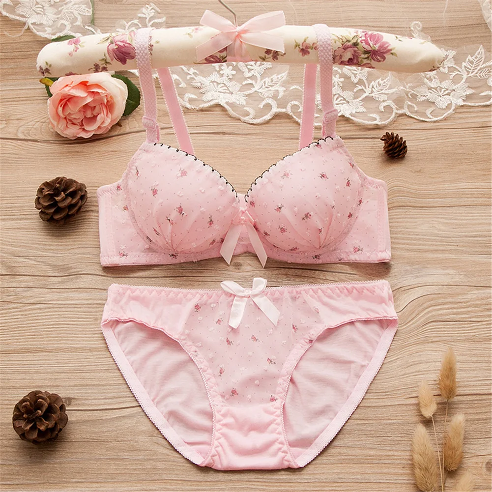 

Girls Cute Floral Cotton Lace Bra+Underwear Underwear Set Small Fresh And Safe Bra Underwear Underwear Four Seasons Underwea Set