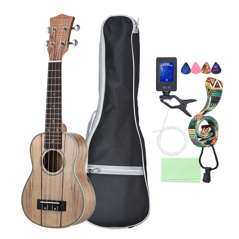 

ammoon Soprano 21" Ukulele Set Spalted Maple Body Rosewood Fingerboard Ukulele 4 Strings Guitar Set with Guitar Accessories