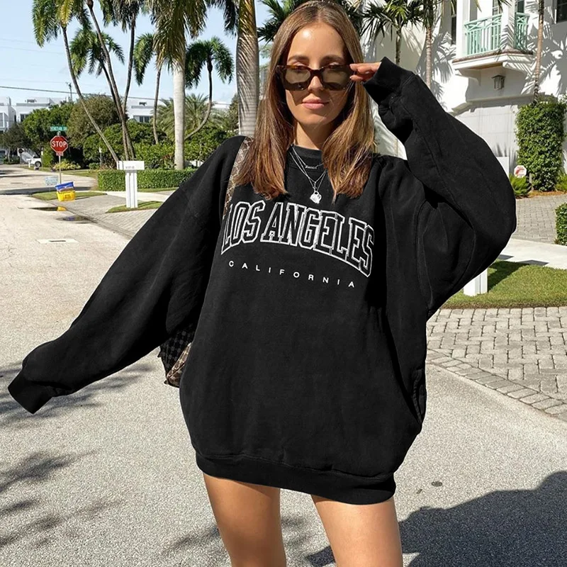 

Combhasaki Casual LLose Oversized Women Pullovers Adults Autumn Letter Print Long Sleeve Round Neck Sweatshirt