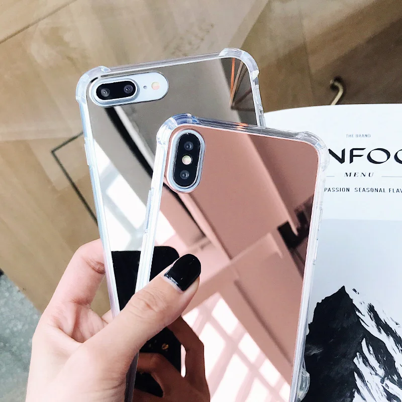 Shockproof Silicone Case For iPhone 11 Pro MAX XS X XR 7 8 6 S 6S Plus SE 2 2020 Clear Mirror Phone Airbag Protection Cover |