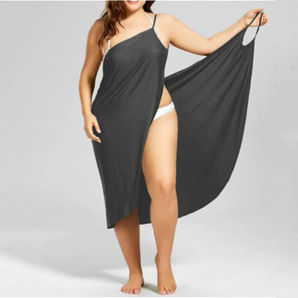 

V-Neck Solid Color Beach Dress Sexy Sling Large Size Open Back Dresses Summer Beach Maxi Dress Women Winter SPA Long Dresses