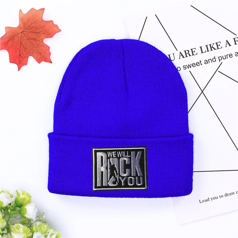 2019 New We Will Rock You Logo Winter Hats Casual Beanie For Men Women Fashion Knitted Hat Hip-hop Skullies | Аксессуары для