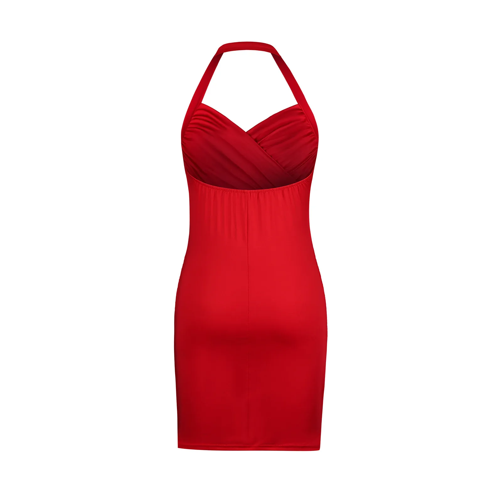 

Summer Sexy Dress Women Fashion Casual Sleeveless V-neck Open Back Sexy Slim Pleated Dress Female High Waist Party Dress Traf#35