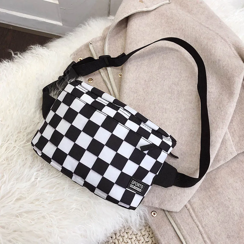 Черно белая клетчатая Женская поясная сумка высокого качества женская с