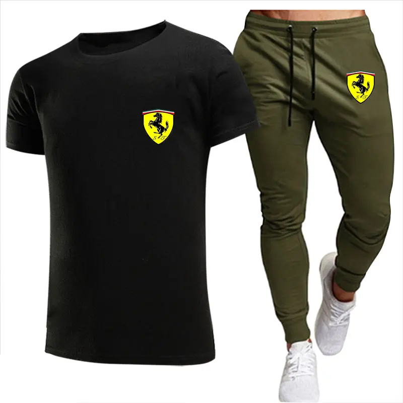 

Men's Cotton T-shirt Sports Casual Top + Pants 2-piece Set Summer Round Neck Men's Casual T-shirt S-3XL Fashion Loose T-shirt 20
