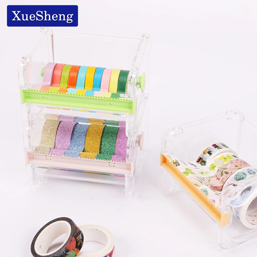 Cute Simple Creative Transparent Adhesive Tape Dispenser Office Desktop Paper Washi Tape Holder With Tape Cutter 1PC