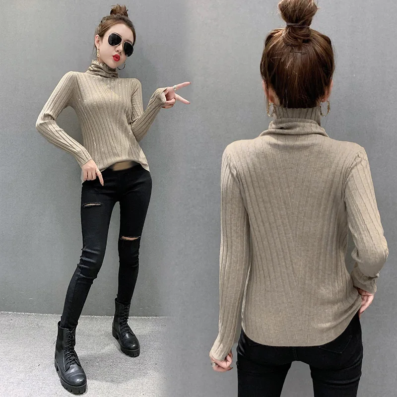 

Autumn Winter Clothes Sweater Women Turtleneck Long Sleeve Knitting Pullover Shirt Hot Drilling Streetwear Sweaters pull femme