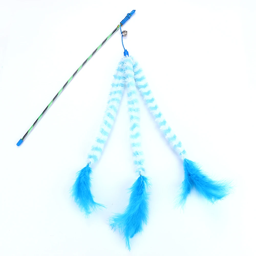/Blue/Purple Plush Interactive Pet Cat Feather Toy Funny Stick Wand With Bell | Дом и сад