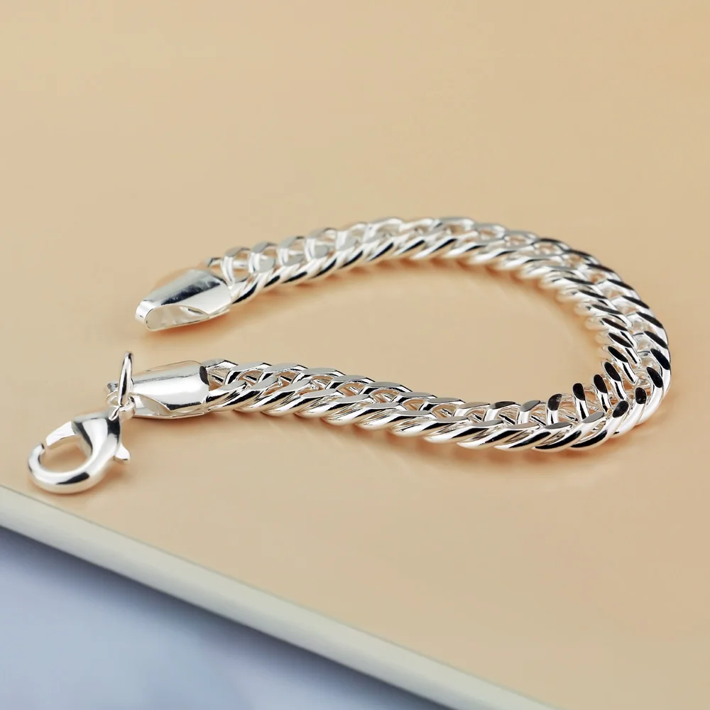2021 New Trendy Cuban Chain Men Design Cuff Bracelet 925 Sterling Silver Bangles Vintage Male Hand Bracelets Jewelry | Украшения и
