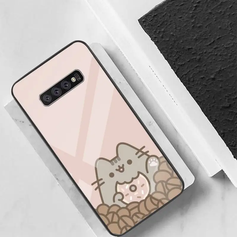 

Pusheen Cute Cartoon Cat Back Cover For Samsung Cases S20 Plus S10 NOTE 8 9 10 10PRO Tempered Glass Soft Silicone Edge