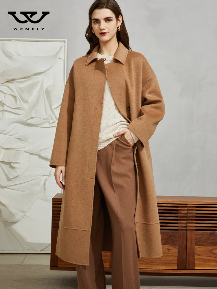 

Женское двустороннее кашемировое пальто молочного чая Хепберн, французское твидовое пальто средней длины, осень 2021