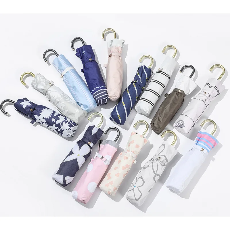 

Маленький складной зонт с изогнутым крючком в японском стиле, Солнцезащитный Зонт с защитой от ультрафиолета, милый женский зонт двойного н...