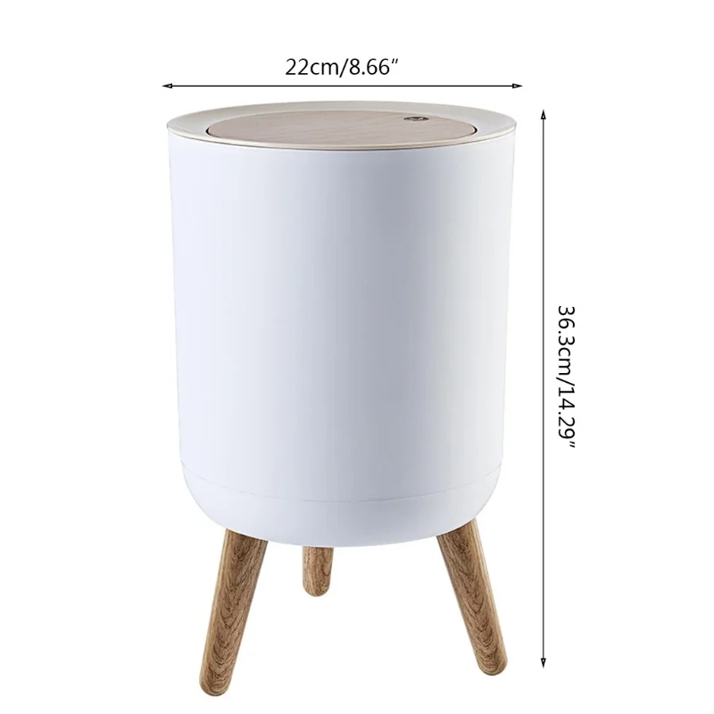 

Creative Wooden Trash Can with Lid Press Garbage Rubbish Bin High Foot Waste Container Organizer Bathroom Kitchen M6CE