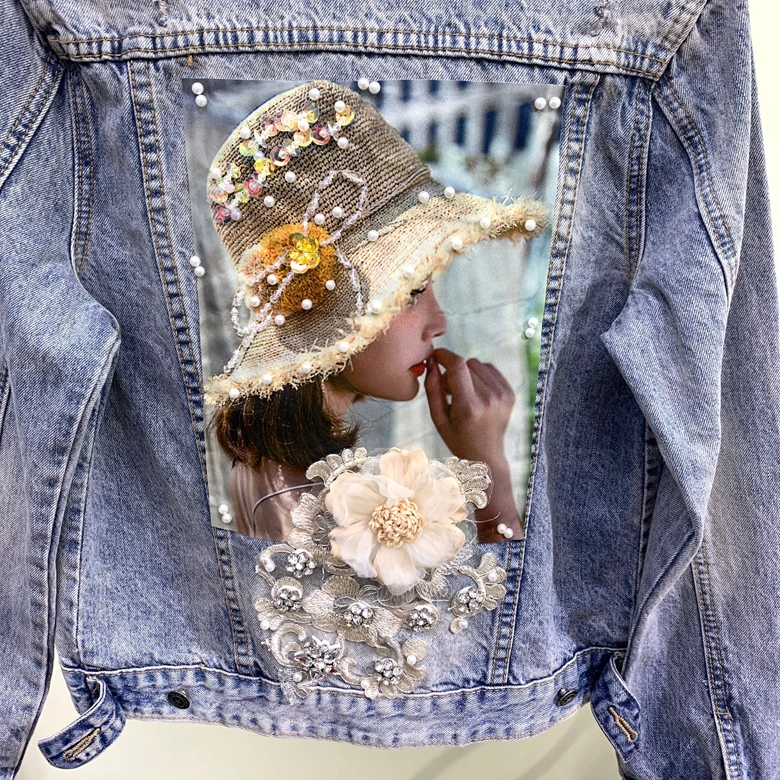 

Women's Denim Jacket 2020 Fall Winter Latest Fashion Design Beautiful Delicated Illustration Flowers Embroideried Jeans Jacket